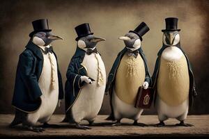 emperor penguin animals dressed in victorian era clothing illustration photo