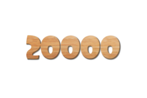 20000 subscribers celebration greeting Number with burned wood design png