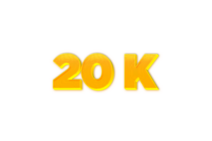 20 k subscribers celebration greeting Number with yellow design png