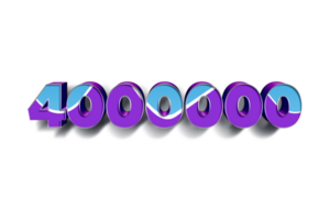 4000000 subscribers celebration greeting Number with blue purple design png