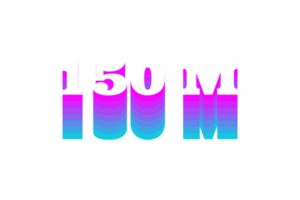 150 million subscribers celebration greeting Number with multi color design png