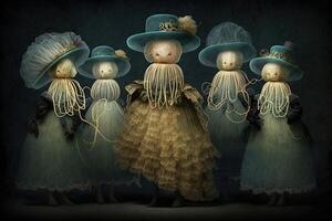 jellyfish animals dressed in victorian era clothing illustration photo