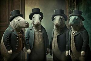 manatee animals dressed in victorian era clothing illustration photo