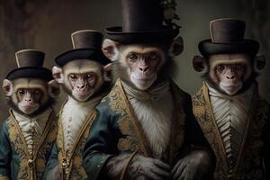 mono animales vestido en victoriano era ropa ilustración generativo ai foto