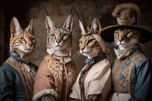 lynx animals dressed in victorian era clothing illustration photo