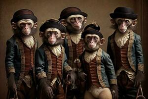 monkey animals dressed in victorian era clothing illustration generative ai photo