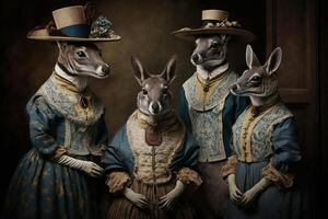 kangaroo animals dressed in victorian era clothing illustration photo
