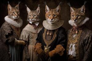 lynx animals dressed in victorian era clothing illustration photo