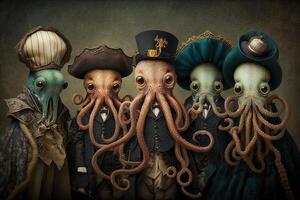 octopus animals dressed in victorian era clothing illustration photo