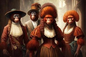 orang utan animales vestido en victoriano era ropa ilustración generativo ai foto
