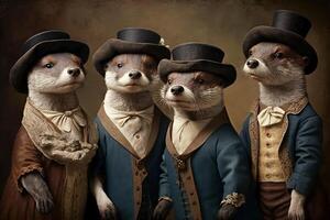 otter animals dressed in victorian era clothing illustration photo