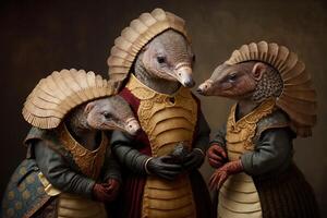 Pangolin animals dressed in victorian era clothing illustration photo