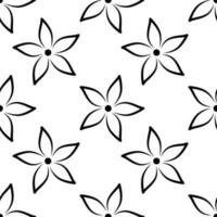 monocromo sin costura modelo con contorno flores vector ilustración. planta brotes con curvo pétalos negro y blanco floral antecedentes.