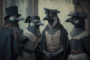 Ravens animals dressed in victorian era clothing illustration photo