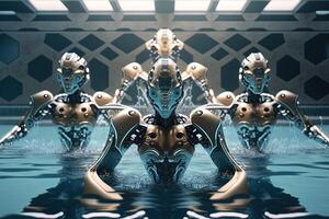 group of robots performing a synchronized swimming illustration photo