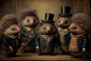 Porcupine animals dressed in victorian era clothing illustration photo