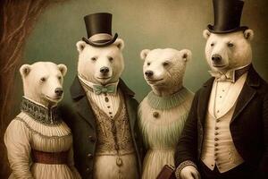 Polar Bear animals dressed in victorian era clothing illustration photo