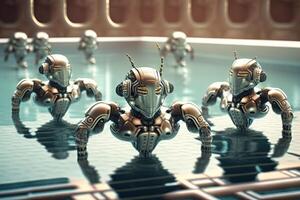 group of robots performing a synchronized swimming illustration photo