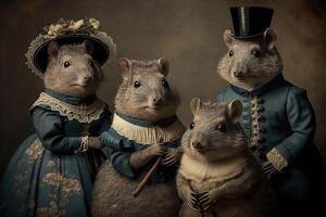 Quokka animals dressed in victorian era clothing illustration photo