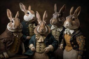 Rabbit animals dressed in victorian era clothing illustration photo