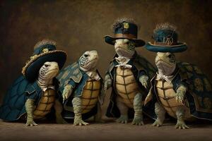 tortugas animales vestido en victoriano era ropa ilustración generativo ai foto