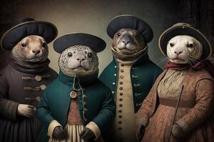 Seals animals dressed in victorian era clothing illustration photo