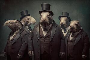 Walrus animals dressed in victorian era clothing illustration photo