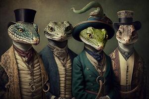 Snake animals dressed in victorian era clothing illustration photo