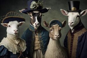 oveja animales vestido en victoriano era ropa ilustración generativo ai foto