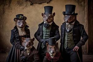 Tasmanian Devil animals dressed in victorian era clothing illustration photo