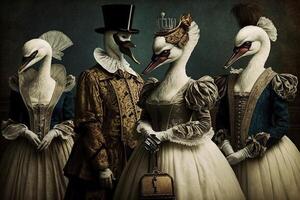 cisne animales vestido en victoriano era ropa ilustración generativo ai foto