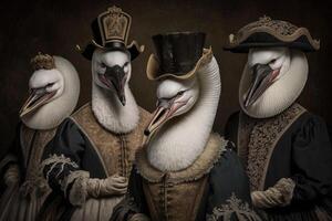 Swan animals dressed in victorian era clothing illustration photo