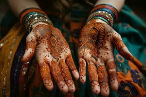 Hands painted of henne for maroccan wedding photo