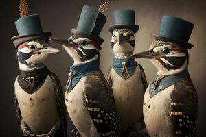 Woodpecker animals dressed in victorian era clothing illustration photo