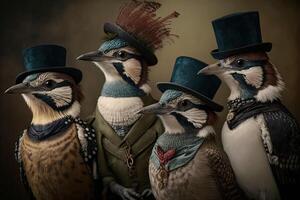 Woodpecker animals dressed in victorian era clothing illustration photo