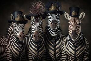 Zebra animals dressed in victorian era clothing illustration photo