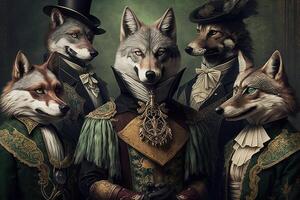 Wolf wolves animals dressed in victorian era clothing illustration photo