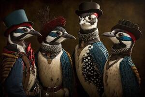 Woodpecker animals dressed in victorian era clothing illustration photo