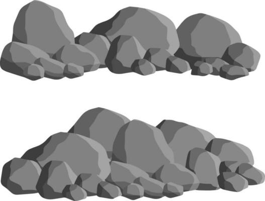 Set of stones. Scenery of nature, forests and mountains. Pile of rubble. Decorative element. Flat cartoon illustration