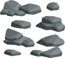 Set of gray granite stones of different shapes. Flat illustration. Minerals, boulder and cobble. Element of nature, mountains, rocks, caves vector