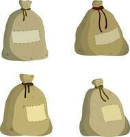 Canvas burlap bag. Cartoon flat illustration. Rustic element for mill. Packaging for storage of grain and flour. vector