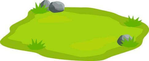 Landscape with grass, stones. Element of nature and forests. Background for illustration. Lawn, sward and greensward. Flat cartoon. Platform and ground vector