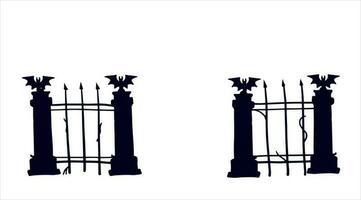 antiguo cerca de cementerio. Víspera de Todos los Santos decoración. negro silueta de melancólico pared. plano ilustración aislado en blanco vector