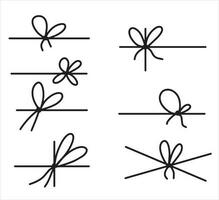 Set of rope knots, marine line black bows. Collection of simple minimal illustration vector