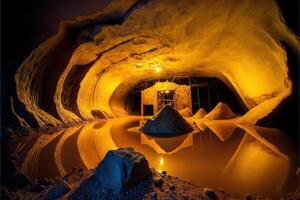 Alien planet tunnels made of gold illustration photo