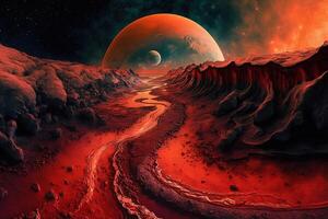 Aliens on red alien planet mars illustration photo