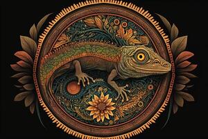 lagartija geko animal mandala fractal ilustración generativo ai foto