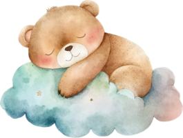 Watercolor sleepy bear clipart png