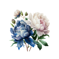 azul branco peônias clipart aguarela rosa laranja azul e folhas ai generativo png