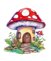 Watercolor Fairy Mushroom House png